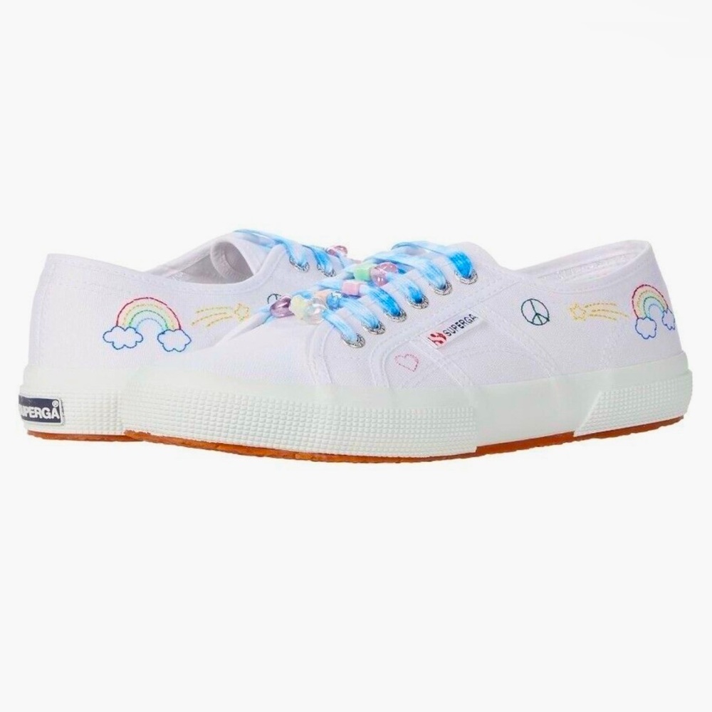 NIB SUPERGA 2750 Embroidery Cotu Sneaker White Muti 8.5